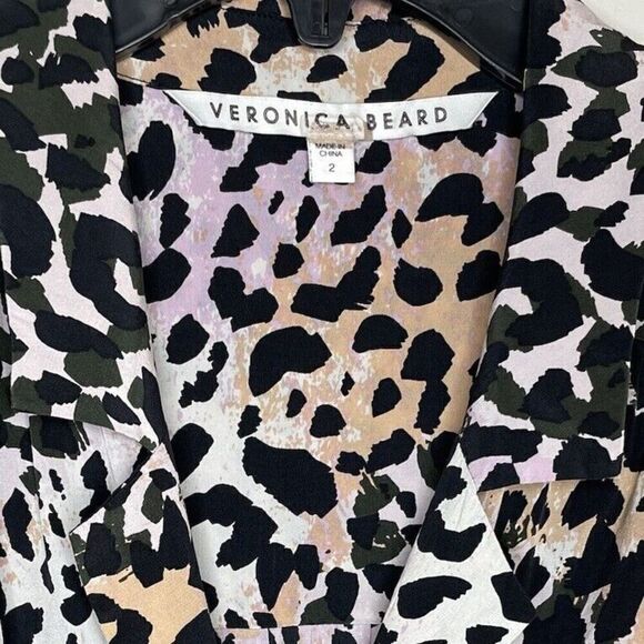 VERONICA BEARD Amani Dress Women 2 Silk Button Front Midi Leopard Print Stretch - Picture 15 of 16